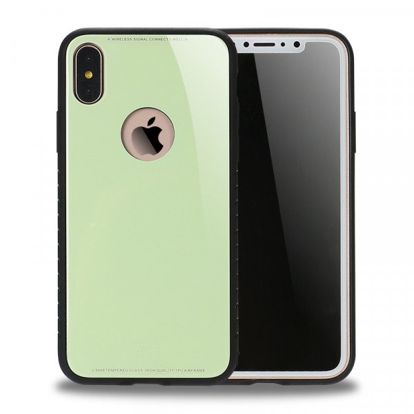 Wholesale iPhone XS / X Design Tempered Glass Hybrid Case (Green)